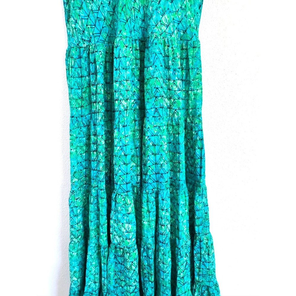 Soft Surroundings | Mariana Tiered Maxi Dress - Green Geometric Batik Print - Picture 4 of 6